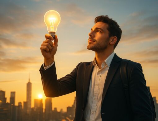Empreendedor jovem em escritório moderno planejando negócios inovadores para abrir em 2025.